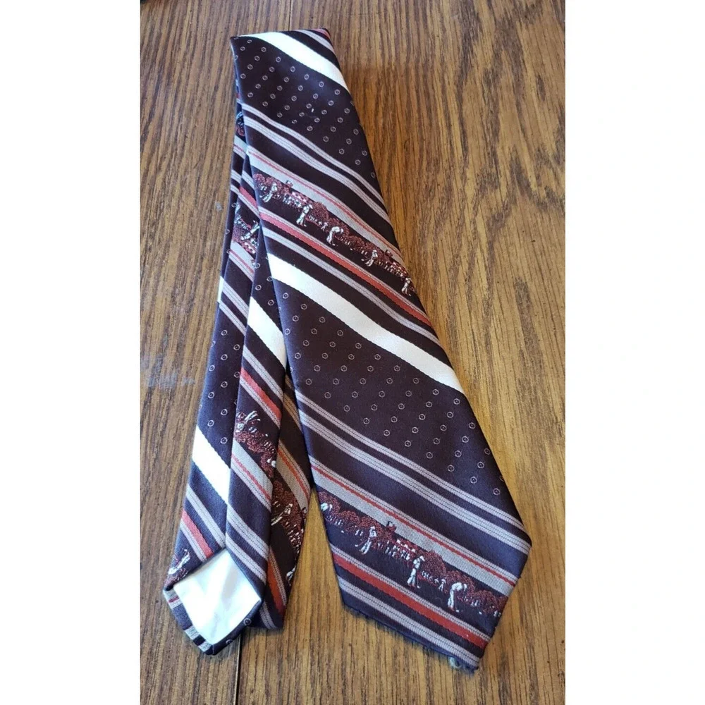 Richwood Collection Vintage Retro Classic Brown Red White Striped Necktie Tie